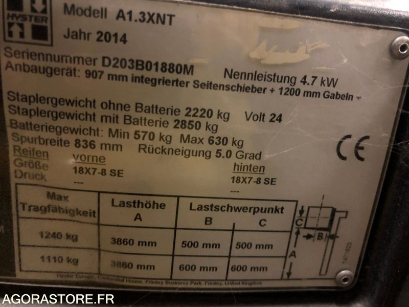 Chariot frontal 3 roues 2014 - Hyster A1.3 XNT - 电动叉车:图5 Chariot frontal 3 roues 2014 - Hyster A1.3 XNT - 电动叉车:图5