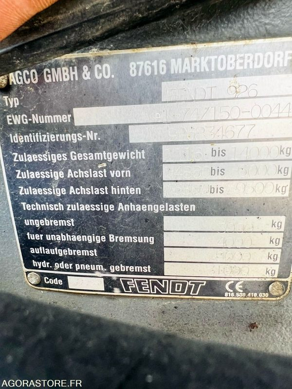 Tracteur Fendt Favorit 926 Vario - 9437 heures - 2003 - 拖拉机:图3 Tracteur Fendt Favorit 926 Vario - 9437 heures - 2003 - 拖拉机:图3