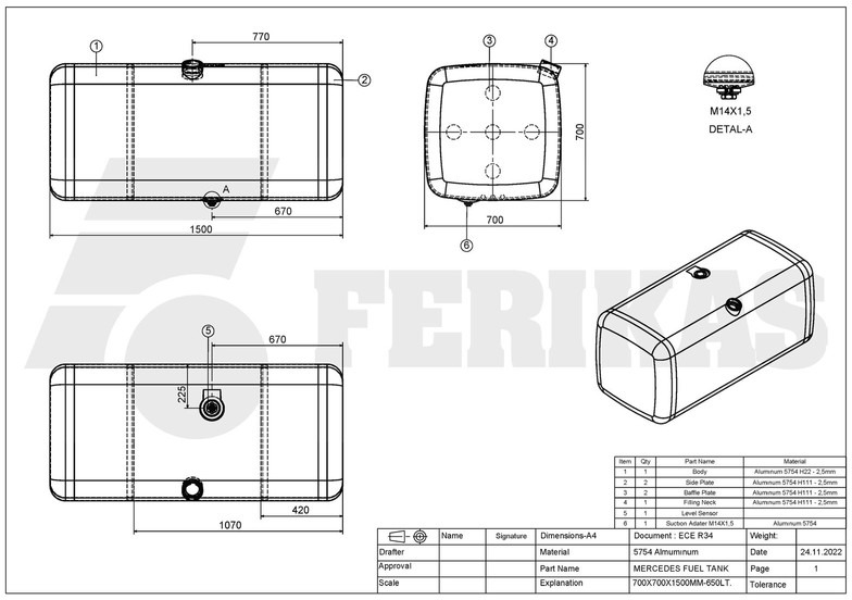 新的 燃料箱 适用于 卡车 Mercedes-Benz New aluminum fuel tank 650L：图8