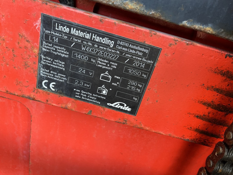 Linde stapelaar heftruck LINDE L14 duplo300cm 188uur 2014 - 堆垛机:图3 Linde stapelaar heftruck LINDE L14 duplo300cm 188uur 2014 - 堆垛机:图3