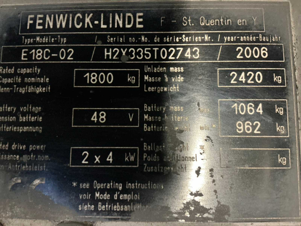 2006 LINDE-FENWICK E18C-02 FORKLIFT - 叉车:图2 2006 LINDE-FENWICK E18C-02 FORKLIFT - 叉车:图2