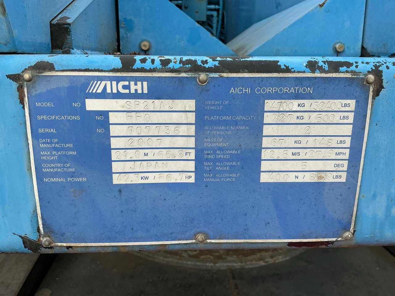 空中平台 2007 AICHI SP21AJ TELESCOPIC BOOM LIFT：图16