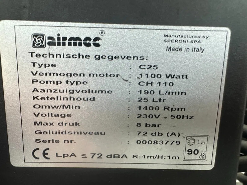 Airmec C25 Oliegesmeerde Zuigercompressor 1.65 PK 190 L / min 8 Bar Overstock - 空气压缩机:图3 Airmec C25 Oliegesmeerde Zuigercompressor 1.65 PK 190 L / min 8 Bar Overstock - 空气压缩机:图3