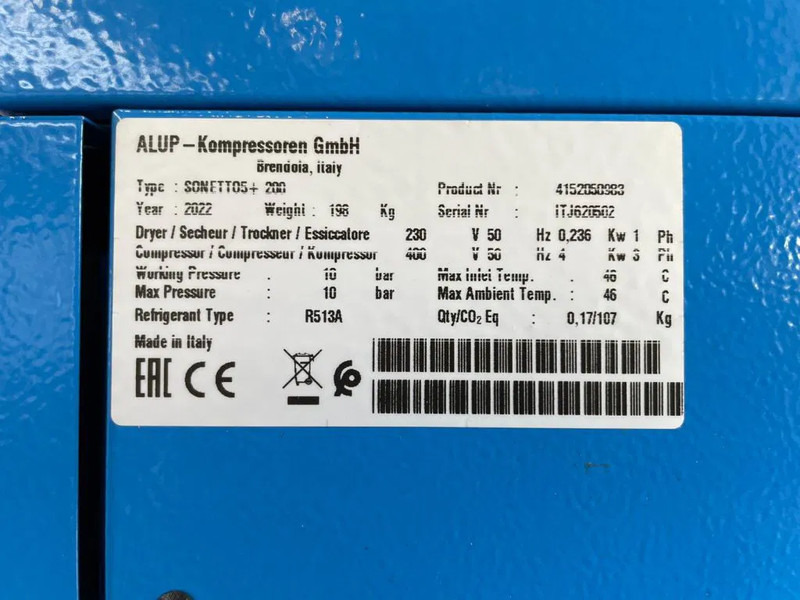 Alup Sonetto 5 + 200 Elektrische Schroefcompressor 4 kW 470 L / min 10 Bar met droger en ketel - 空气压缩机:图3 Alup Sonetto 5 + 200 Elektrische Schroefcompressor 4 kW 470 L / min 10 Bar met droger en ketel - 空气压缩机:图3