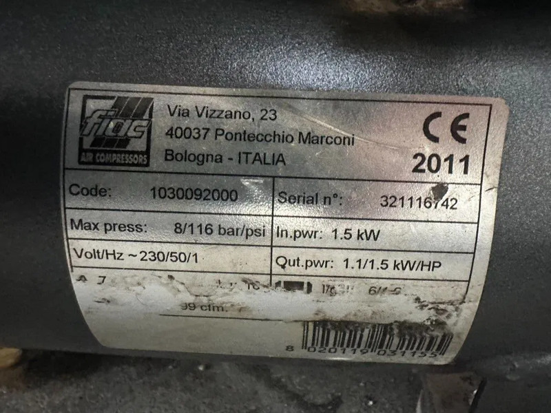 Fiac Airmec ECU Olievrije Elektrische Zuigercompressor 1.5 PK 205 L / min 8 Bar - 空气压缩机:图3 Fiac Airmec ECU Olievrije Elektrische Zuigercompressor 1.5 PK 205 L / min 8 Bar - 空气压缩机:图3