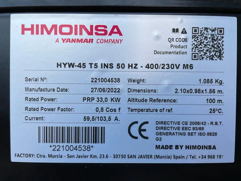 Himoinsa HYW 45 Yanmar Stamford 45 kVA Supersilent Rental generatorset as New ! - 发电机组:图3 Himoinsa HYW 45 Yanmar Stamford 45 kVA Supersilent Rental generatorset as New ! - 发电机组:图3