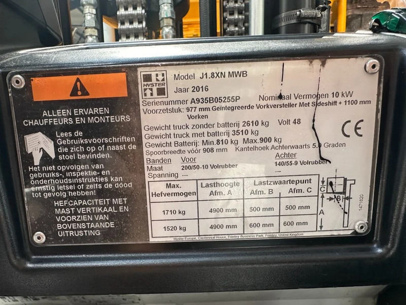 Hyster J1.8XN MWB 1.8 ton Triplex Freelift Sideshift Positioner Elektra Heftruck Accu 2023 - 叉车:图4 Hyster J1.8XN MWB 1.8 ton Triplex Freelift Sideshift Positioner Elektra Heftruck Accu 2023 - 叉车:图4