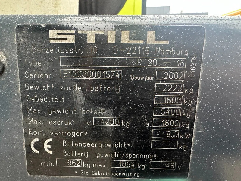Still R20-16 1.6 ton Triplex Freelift Elektra Heftruck 630 cm hefhoogte ! - 电动叉车:图4 Still R20-16 1.6 ton Triplex Freelift Elektra Heftruck 630 cm hefhoogte ! - 电动叉车:图4