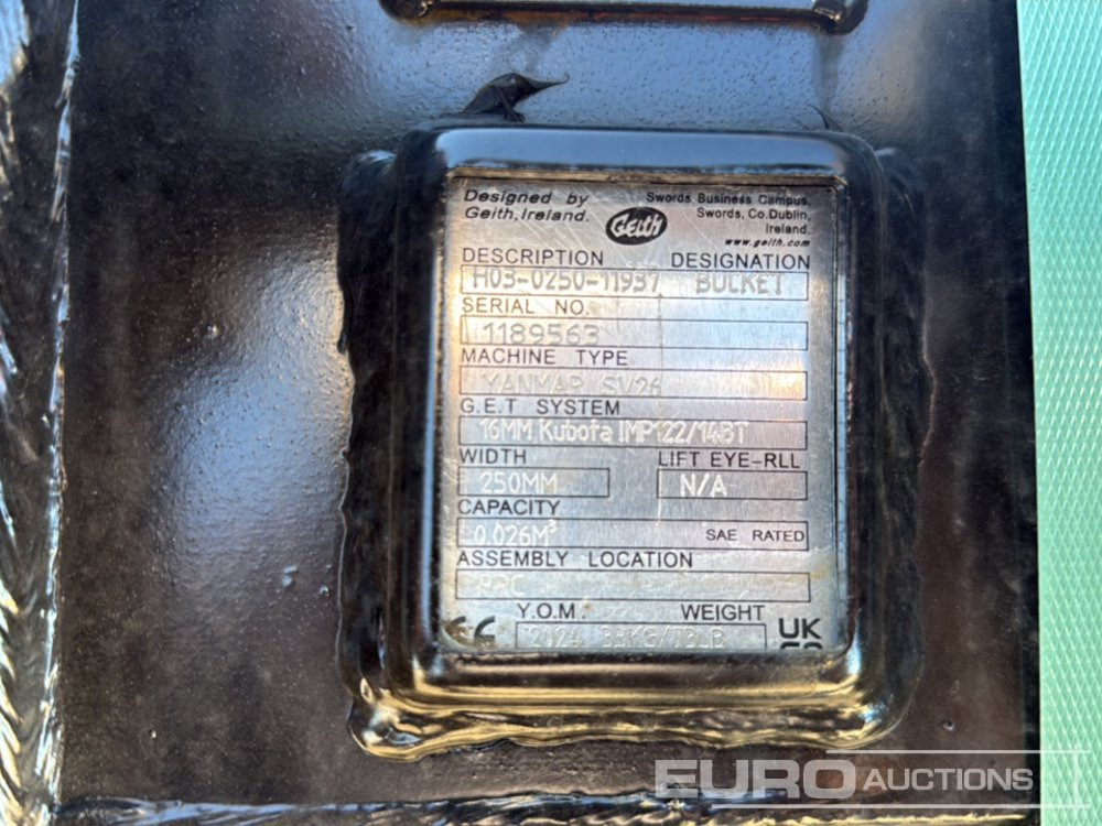 Geith Digging Bucket H03-0250-11937 to suit Yanmar SV26 (S/Ns 1189563, 1197867) (2 of) - 铲斗:图5 Geith Digging Bucket H03-0250-11937 to suit Yanmar SV26 (S/Ns 1189563, 1197867) (2 of) - 铲斗:图5