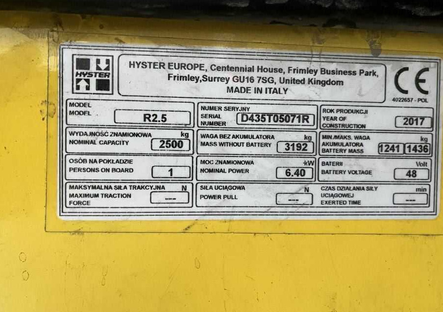 Hyster R2.5 - 前移式叉车:图4 Hyster R2.5 - 前移式叉车:图4