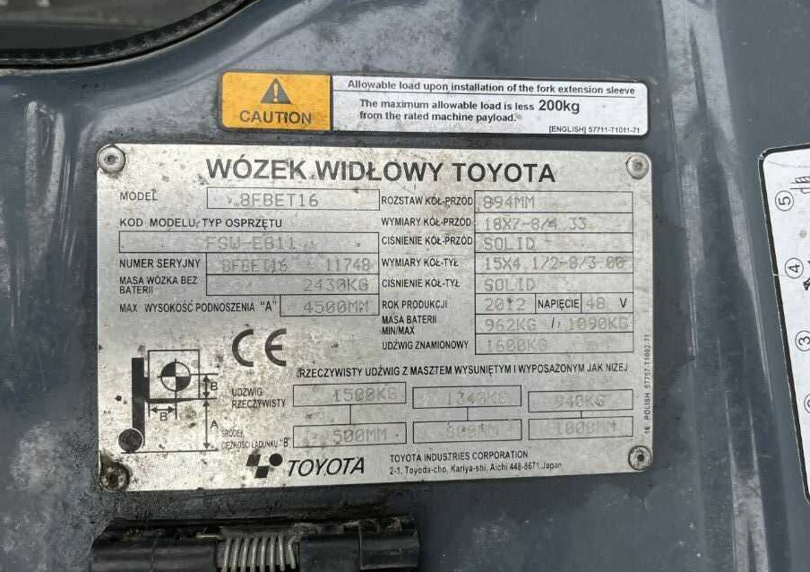 Toyota 8FBET16 - 电动叉车:图4 Toyota 8FBET16 - 电动叉车:图4