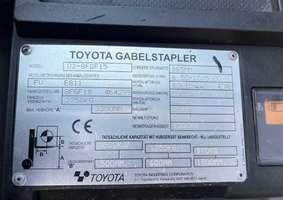 Toyota 8FGF15 - 液化石油气叉车:图4 Toyota 8FGF15 - 液化石油气叉车:图4