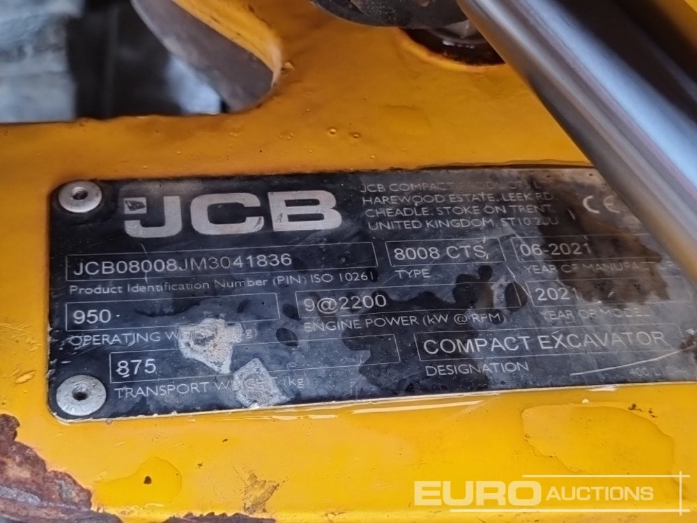 2021 JCB 8008CTS - 小型挖掘机:图1 2021 JCB 8008CTS - 小型挖掘机:图1
