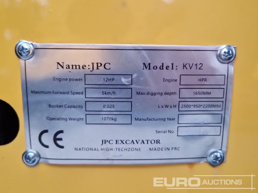 Unused 2025 JPC KV12 - 小型挖掘机:图1 Unused 2025 JPC KV12 - 小型挖掘机:图1